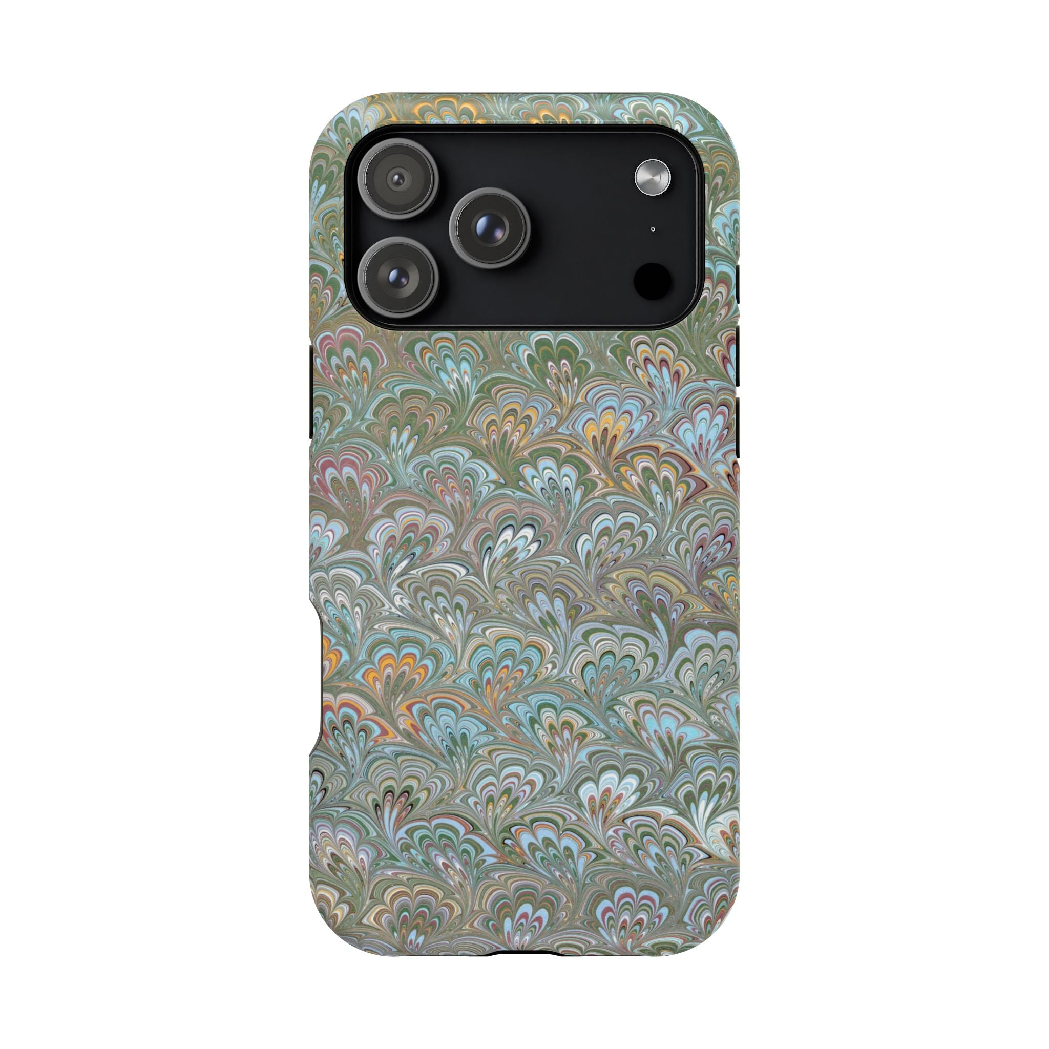 Green, Blue, + White Marbled Peacock - Dual Layer MAG SAFE Phone Case