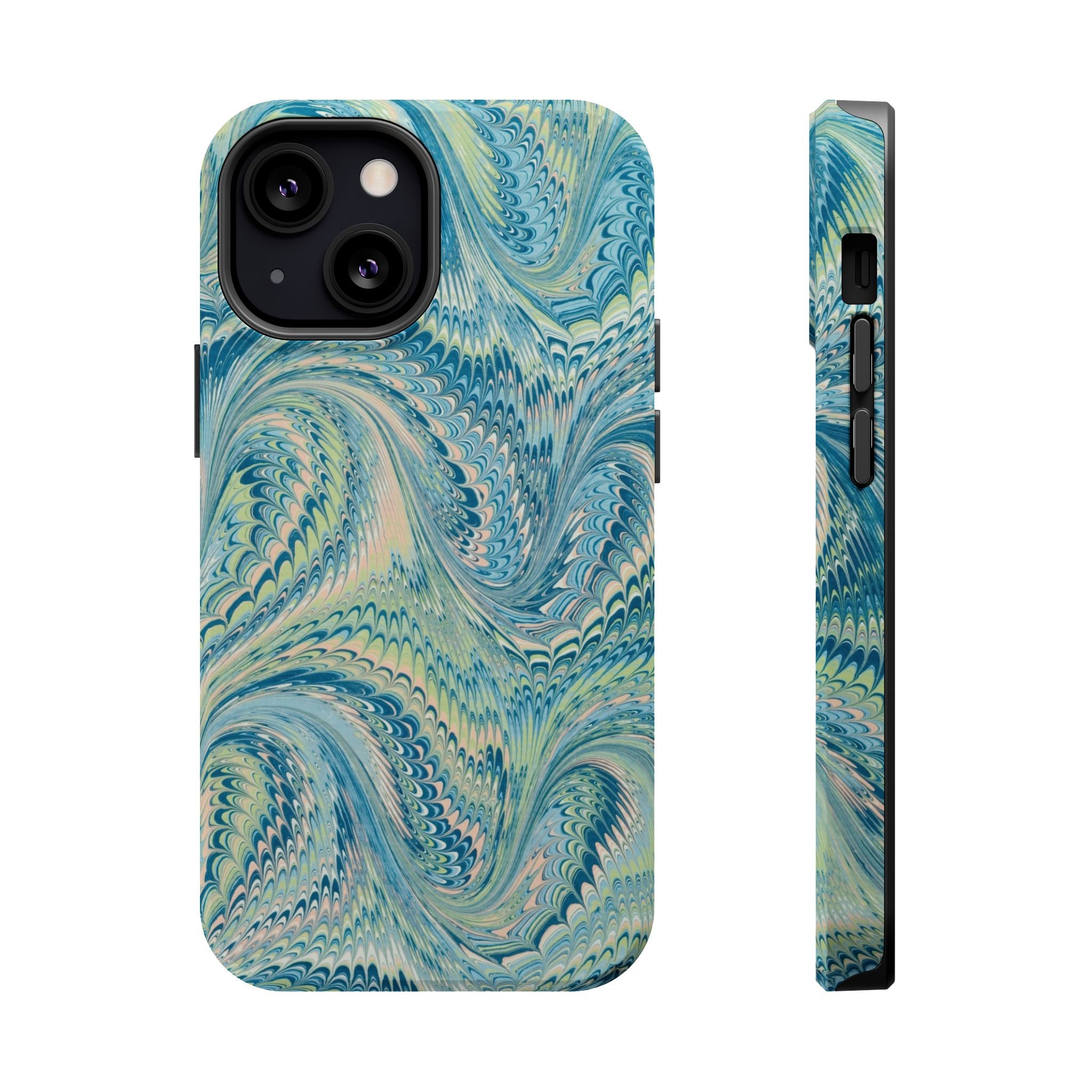 Aqua + Green Marble Phone Case - Impact-Resistant MAG SAFE - Dual Cover Design