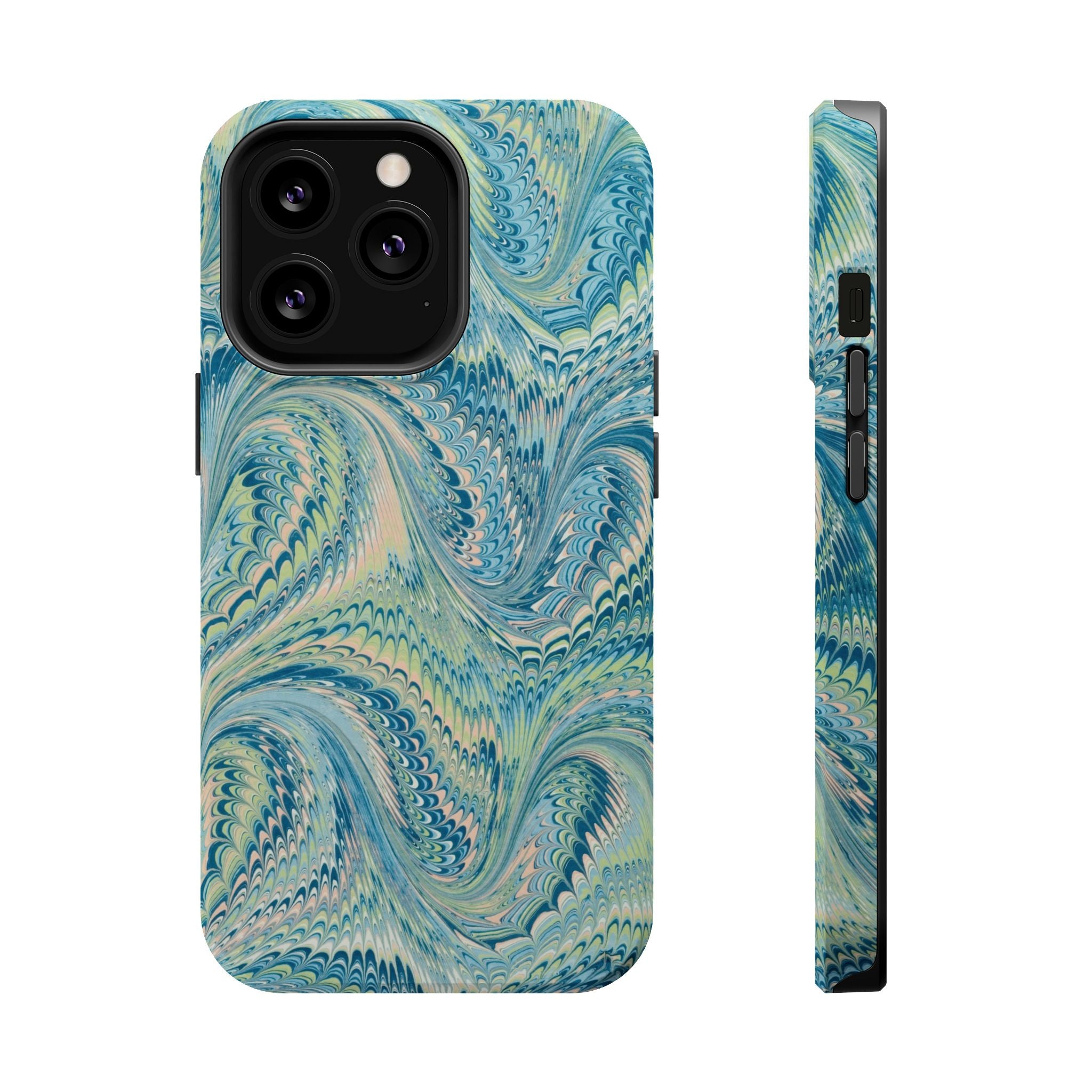 Aqua + Green Marble Phone Case - Impact-Resistant MAG SAFE - Dual Cover Design