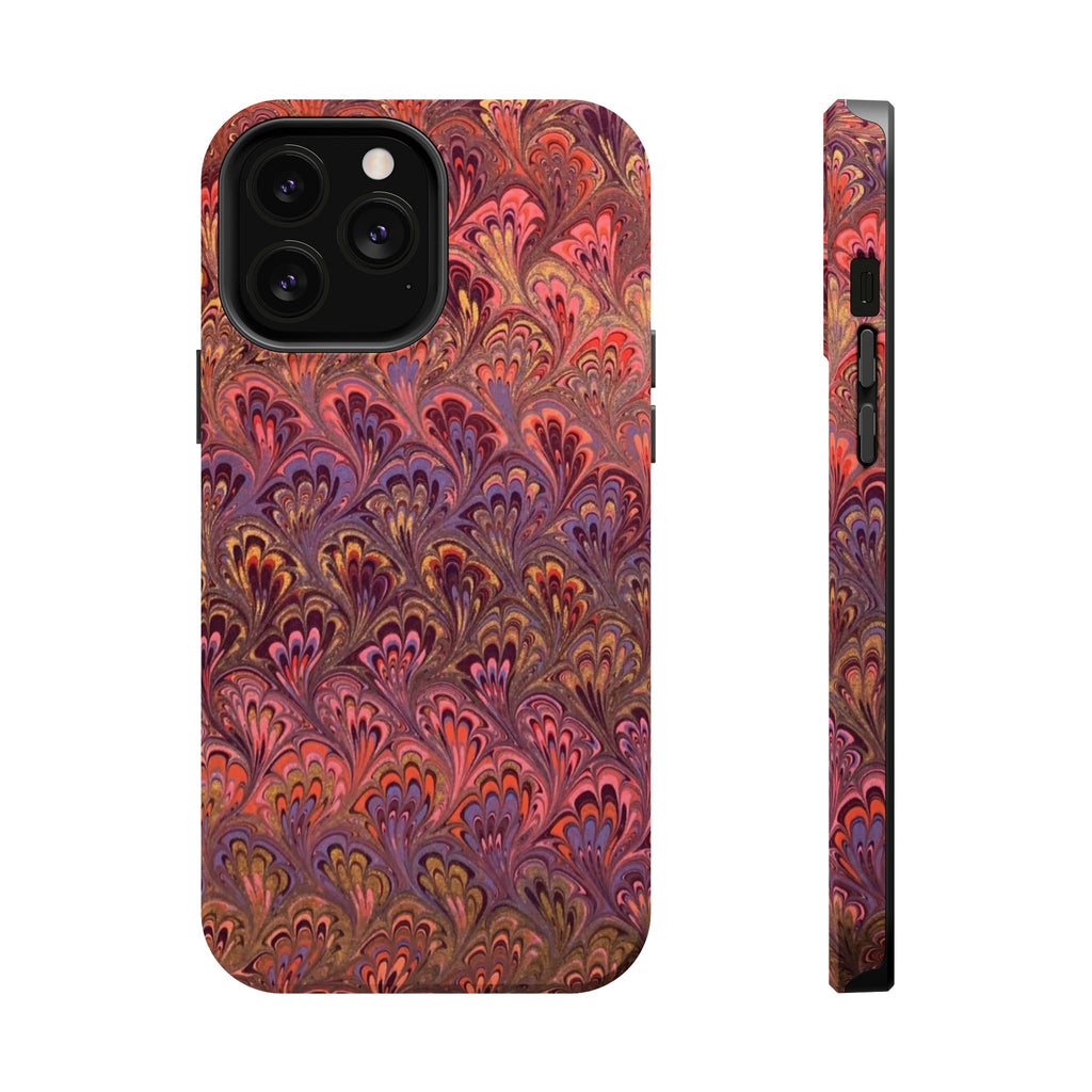 Mag Safe Marble iPhone Case - Red, Burgundy, Lavender & Gold Impact-Resistant
