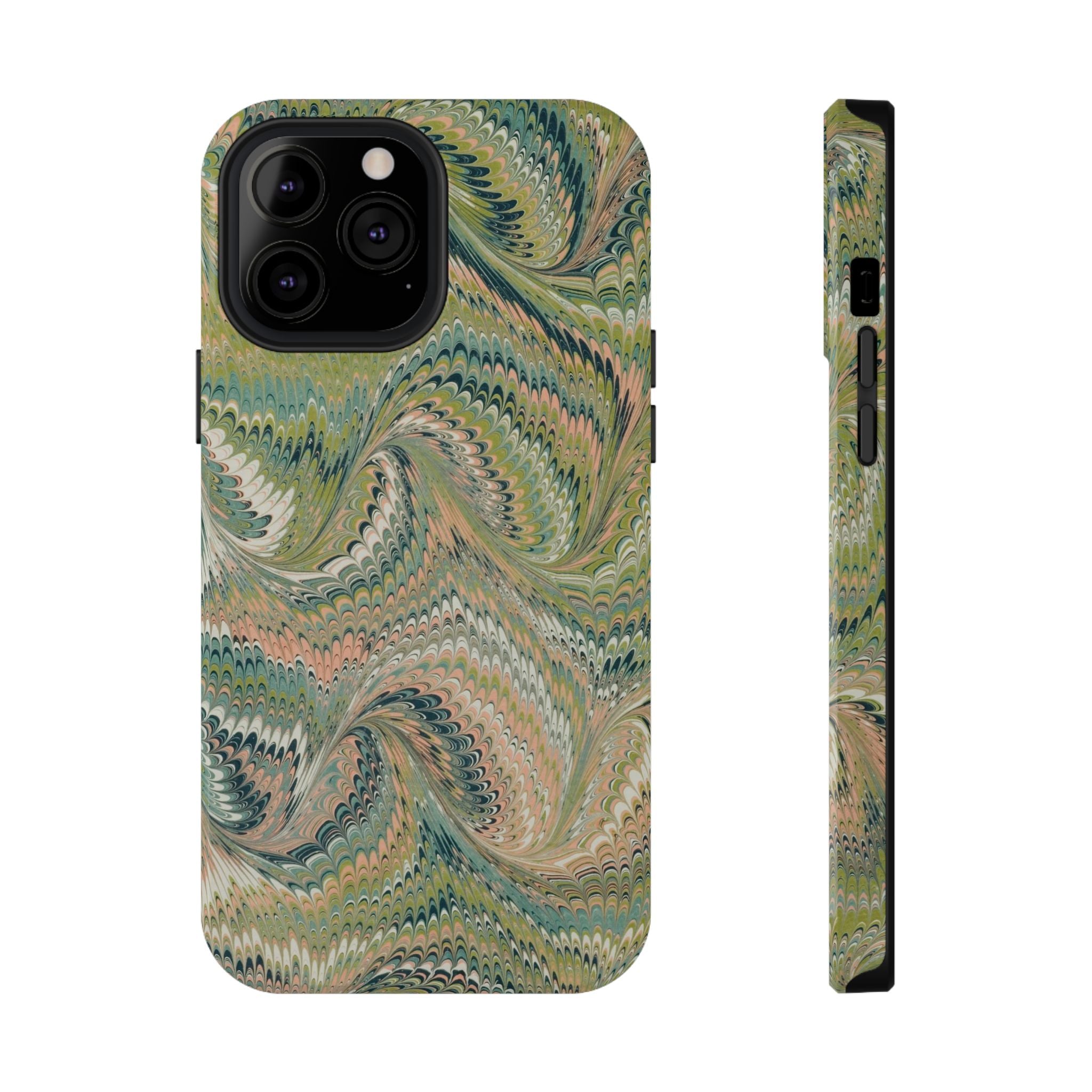 Marbled Swirl Pink and Green Impact-Resistant Phone Case for Apple + Samsung