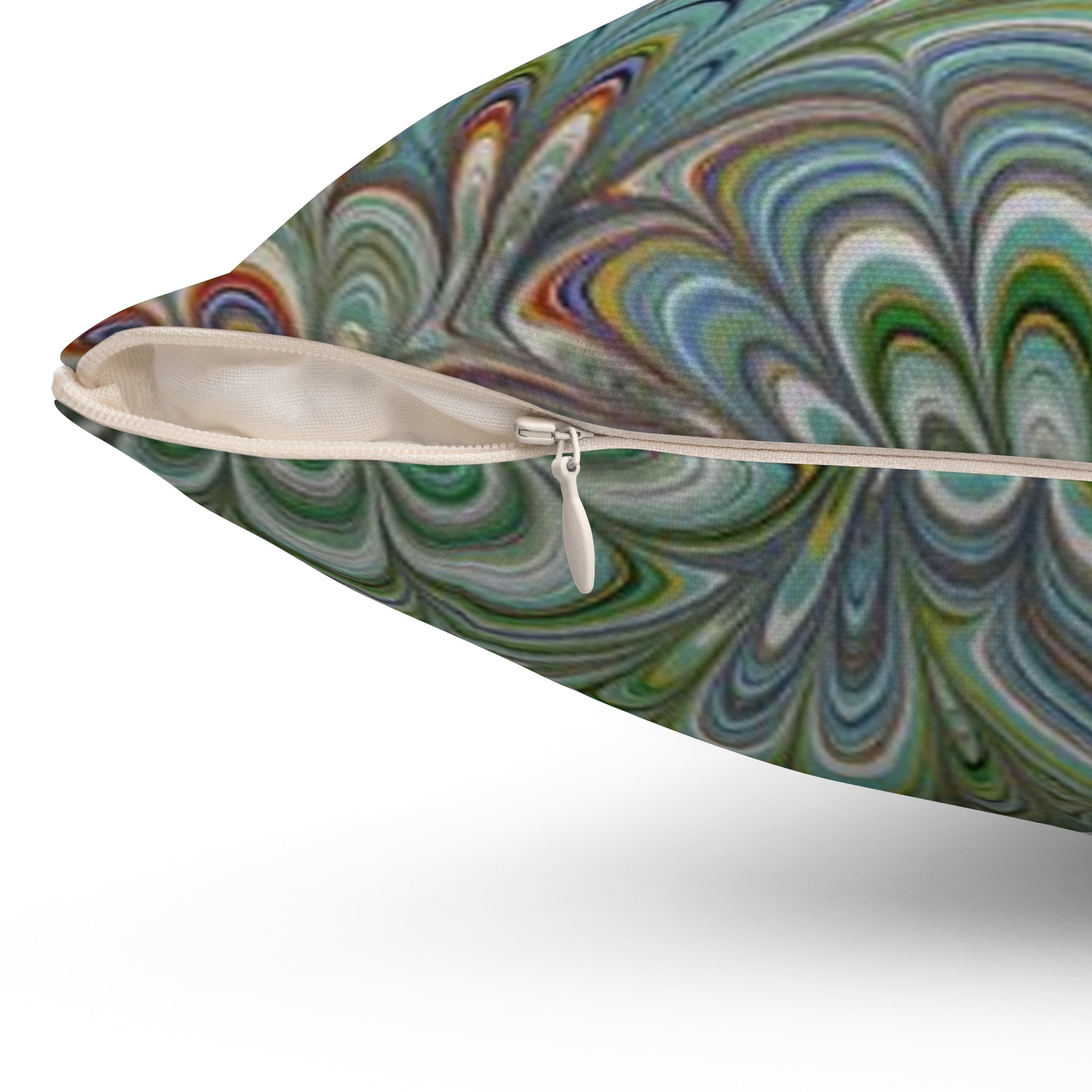 Green Peacock Square Throw Pillow includes Pillow, Hidden Zipper