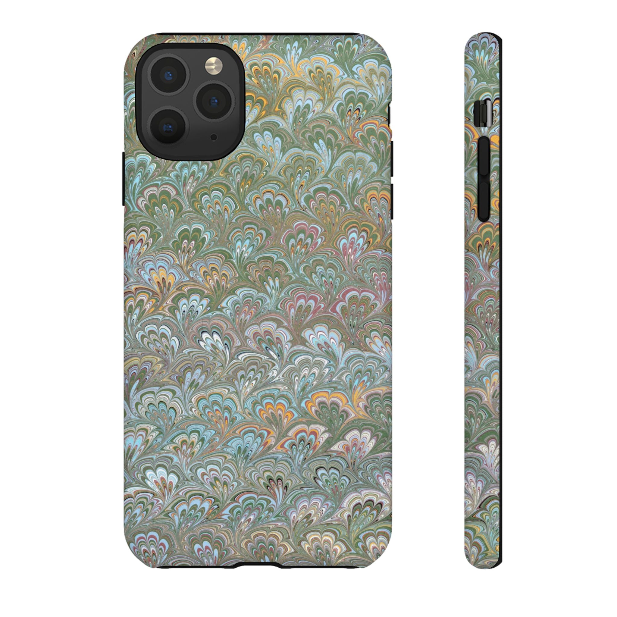 Blue and Green Feather Marbled Phone Case — Dual Layer - Tough Protective Phone Cover
