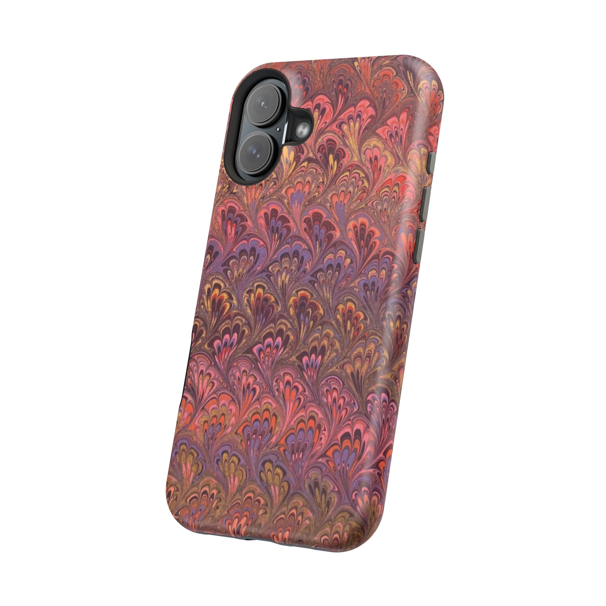 Mag Safe Marble iPhone Case - Red, Burgundy, Lavender & Gold Impact-Resistant
