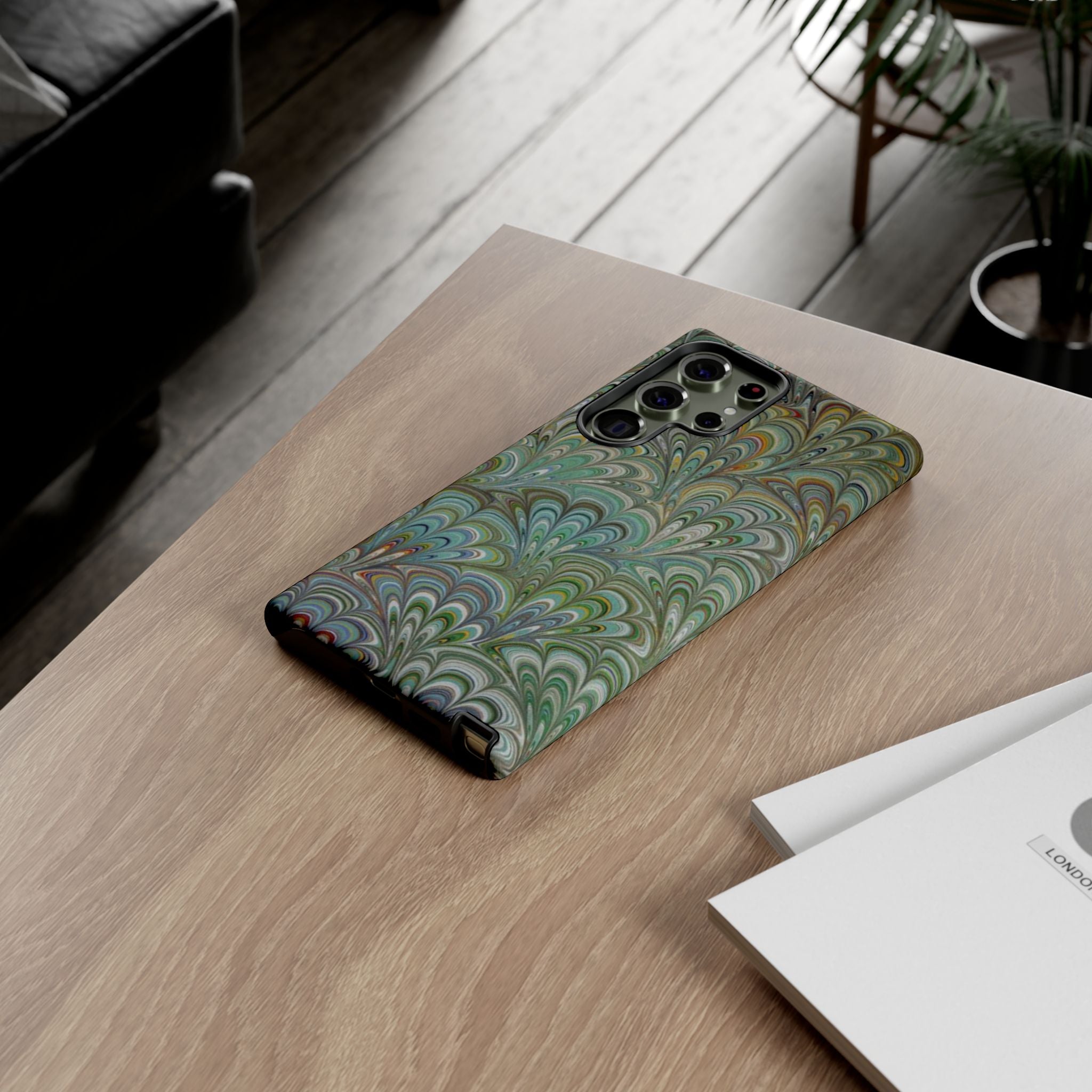 Green Marbled Peacock Durable Phone Case - Matte or Glossy