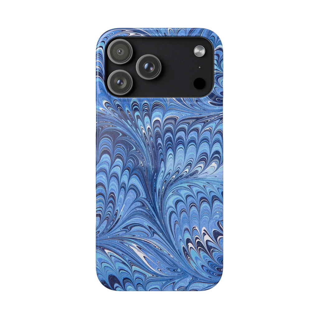 Blue Italian Marble Phone Case – Artistic Swirl iPhone & Samsung Case, Slim, Wireless Charging Compatible