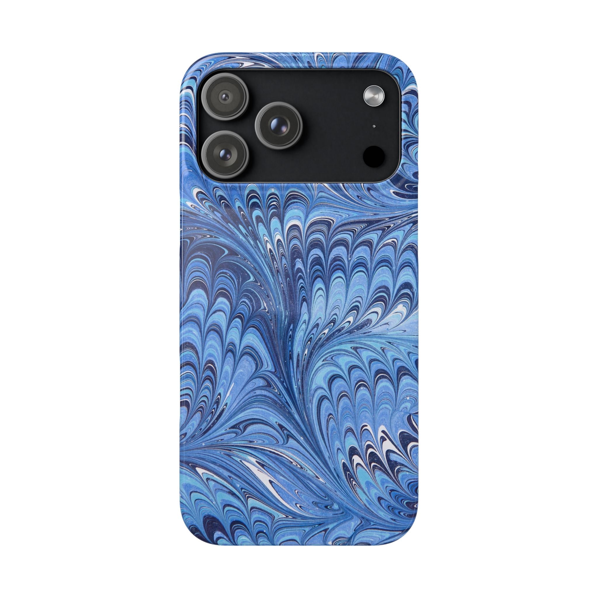 Blue Italian Marble Phone Case – Artistic Swirl iPhone & Samsung Case, Slim, Wireless Charging Compatible