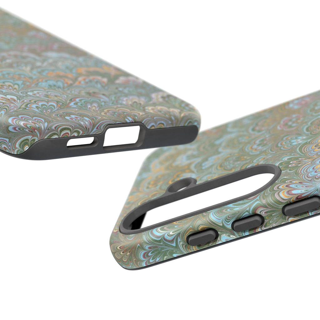 Blue and Green Feather Marbled Phone Case — Dual Layer - Tough Protective Phone Cover