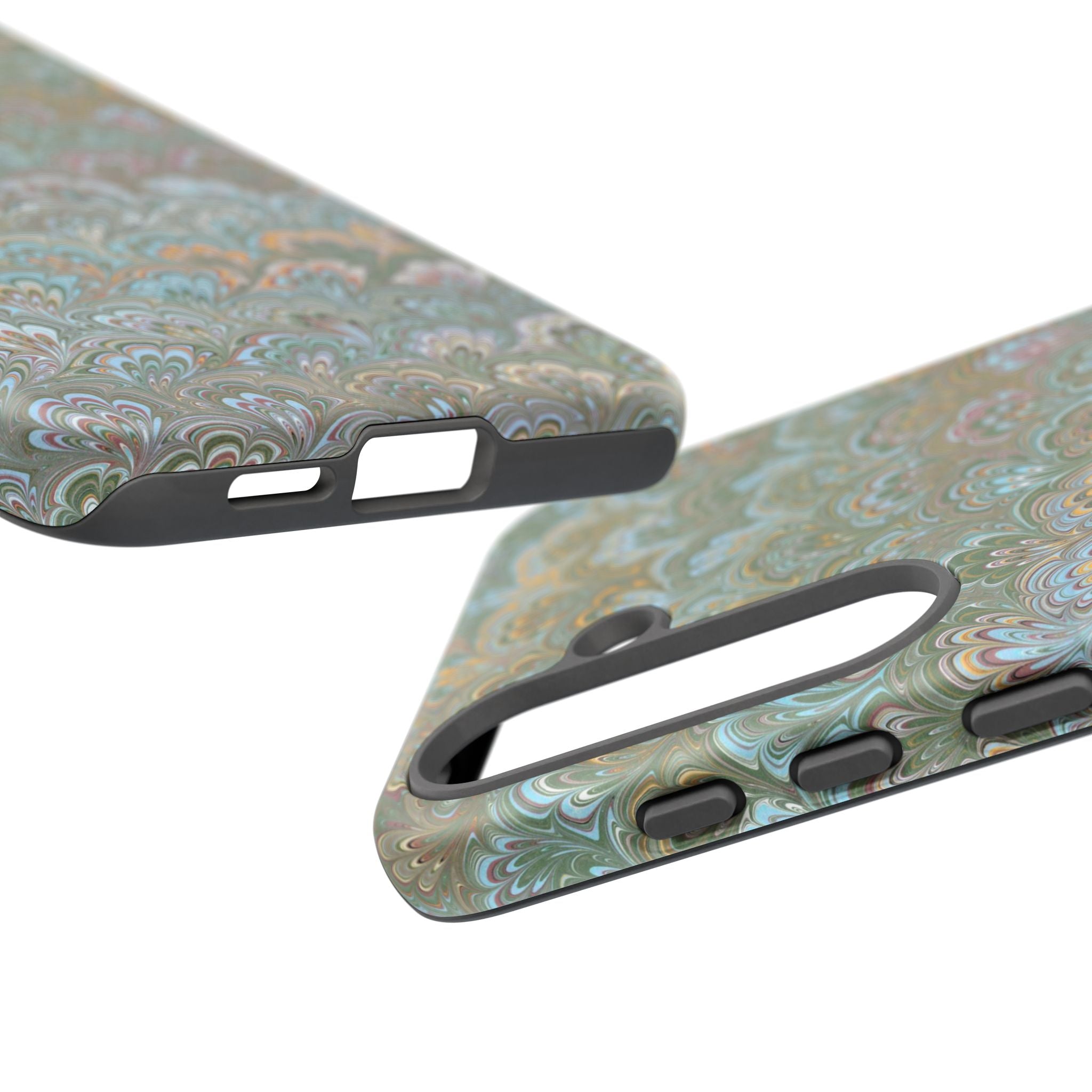 Blue and Green Feather Marbled Phone Case — Dual Layer - Tough Protective Phone Cover