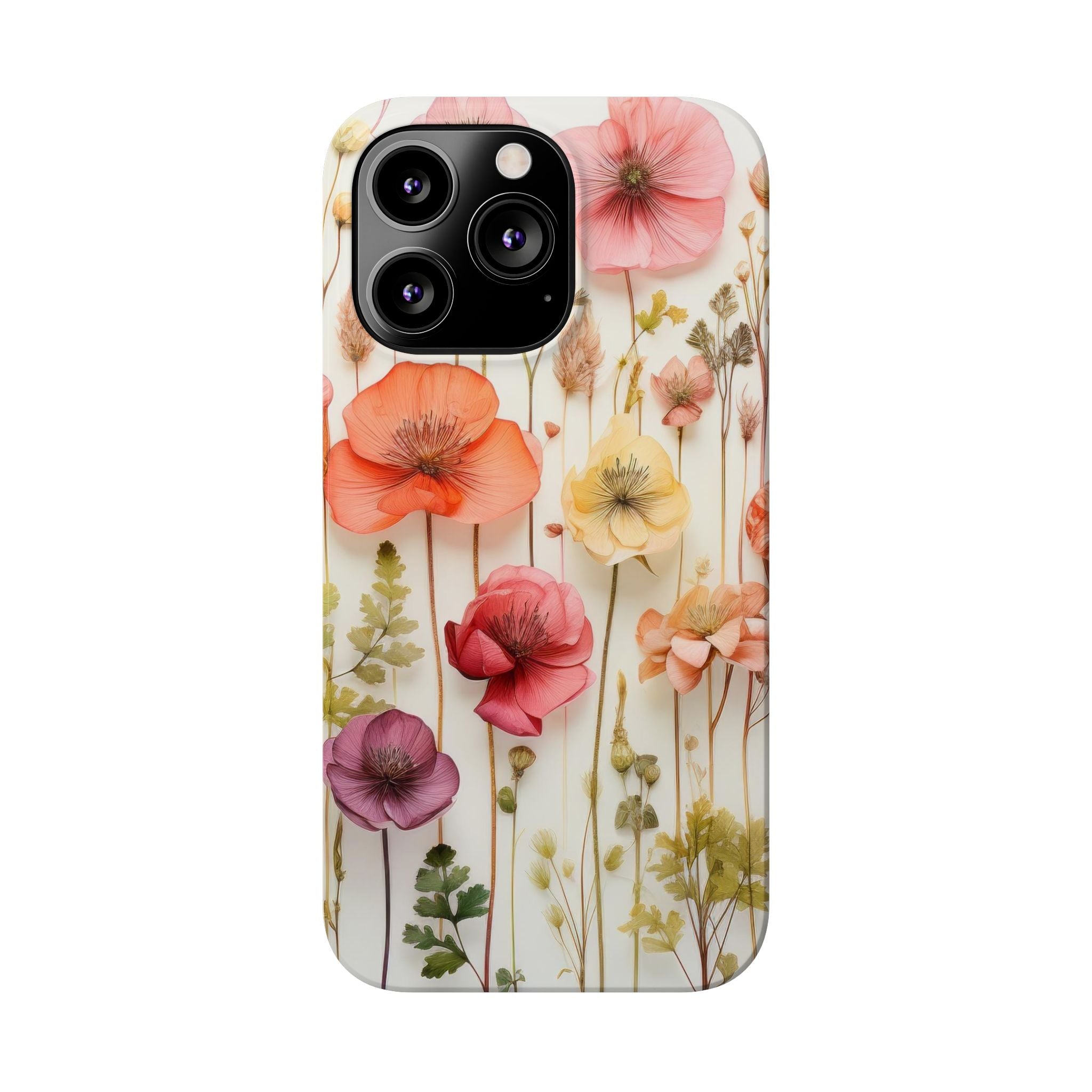 Slim Phone Case - Pink Floral Pressed Flowers iPhone 17 and Other Sizes - Glossy Finish