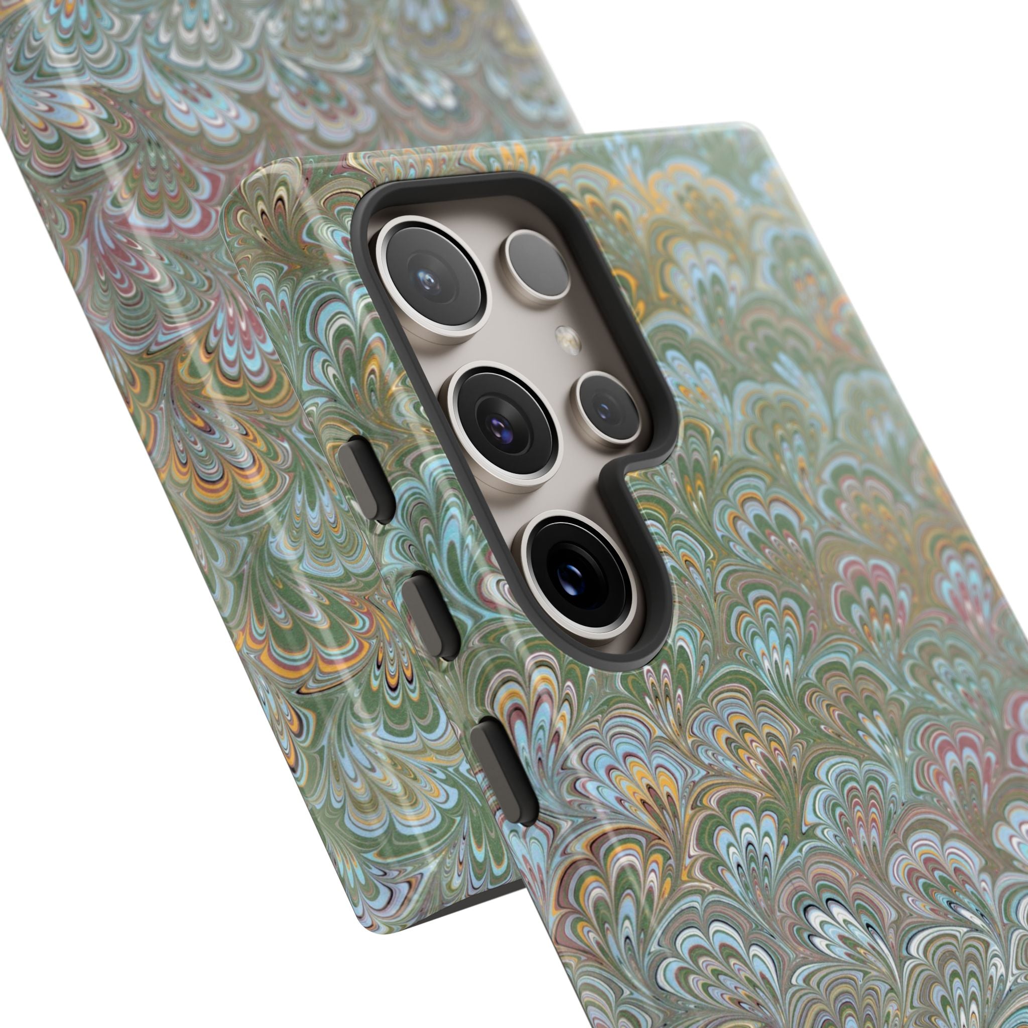 Blue and Green Feather Marbled Phone Case — Dual Layer - Tough Protective Phone Cover