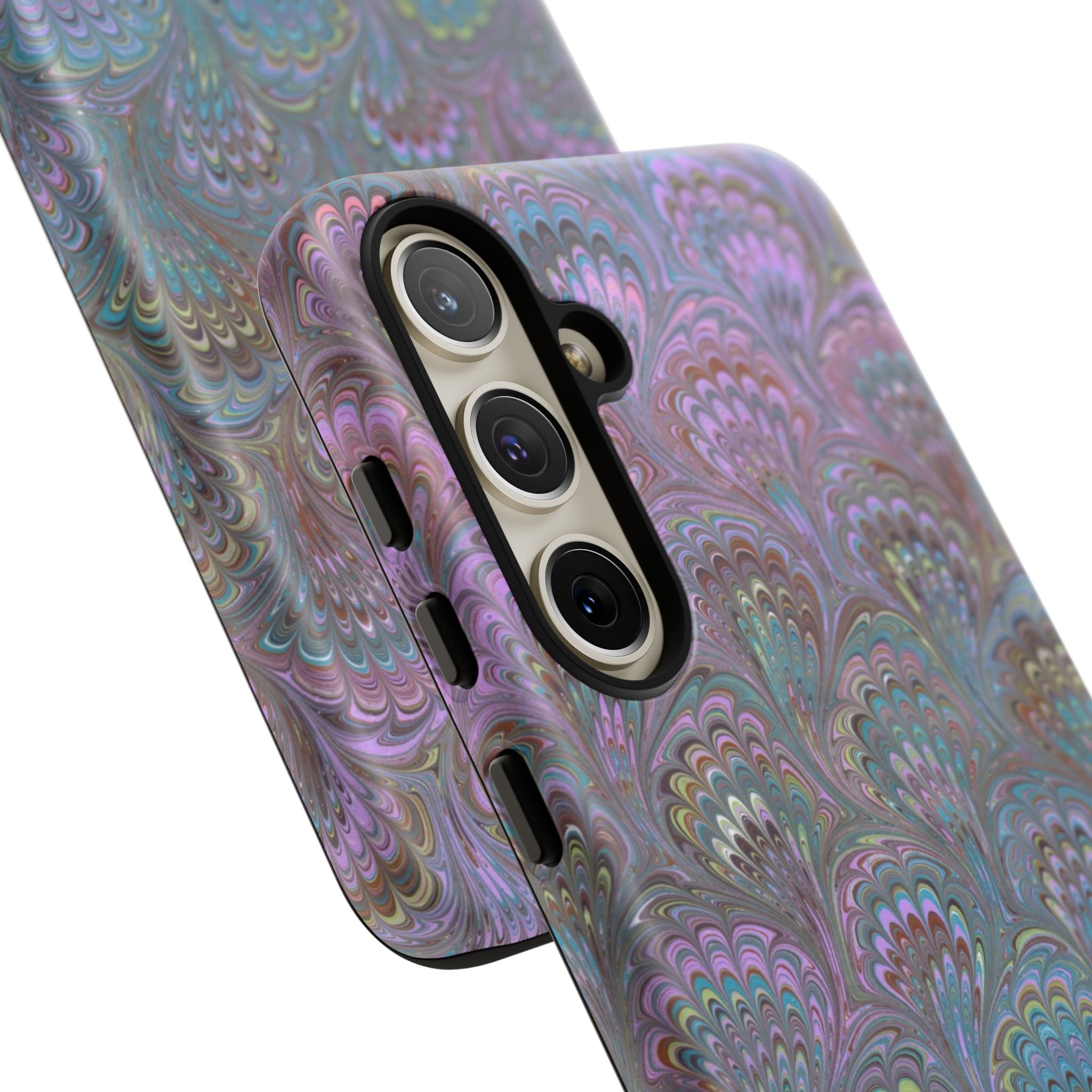 Lavender Marbled Peacock Durable Phone Case - Matte or Glossy