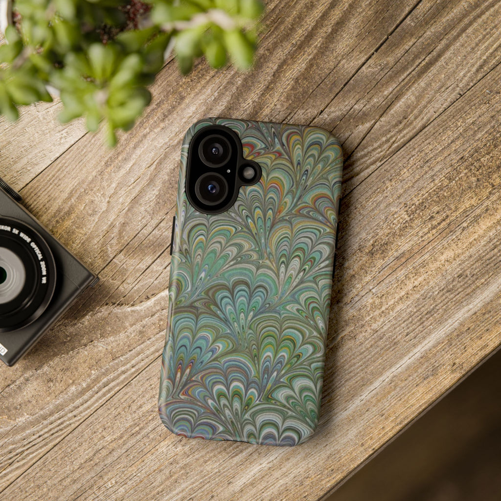 Green Marbled Peacock Durable Phone Case - Matte or Glossy