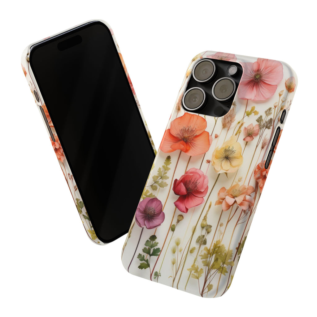 Slim Phone Case - Pink Floral Pressed Flowers iPhone 17 and Other Sizes - Glossy Finish