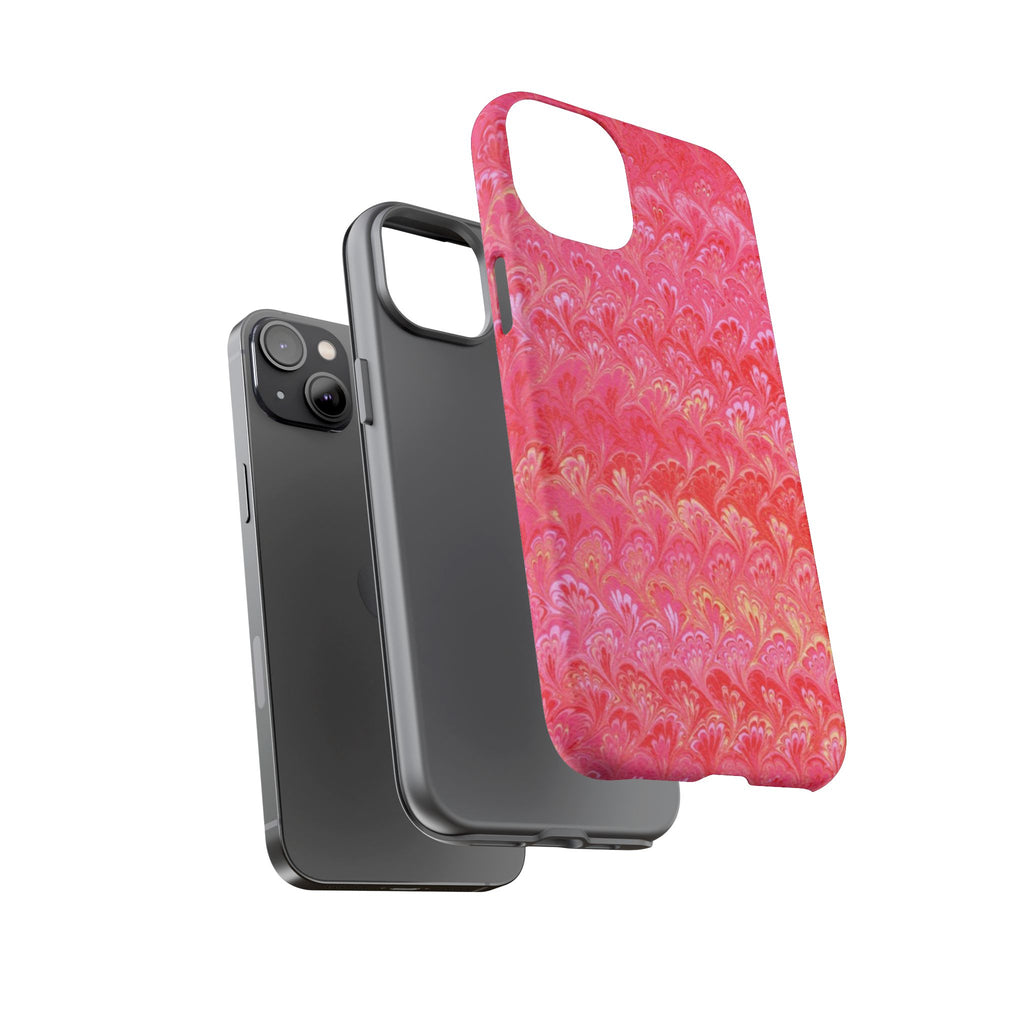 Pink and Gold Marbled Peacock Durable Phone Case - Olive Green and Brown - Matte or Glossy