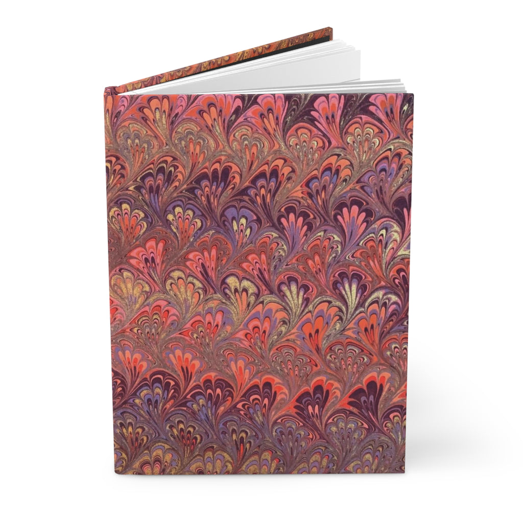 Burgundy Hues Hand-Painted Italian Feather Marble Design on Hardcover Journal Matte