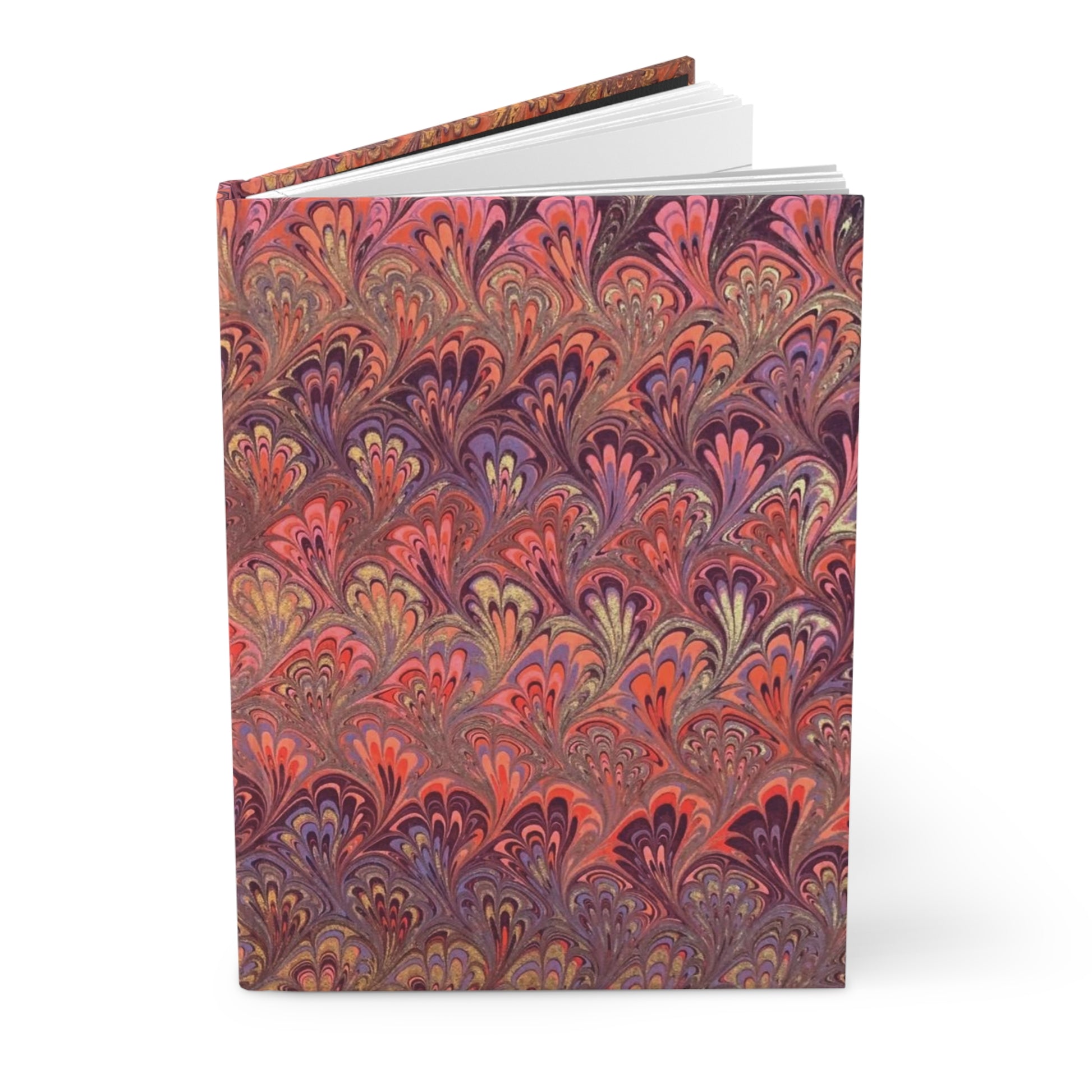 Burgundy Hues Hand-Painted Italian Feather Marble Design on Hardcover Journal Matte