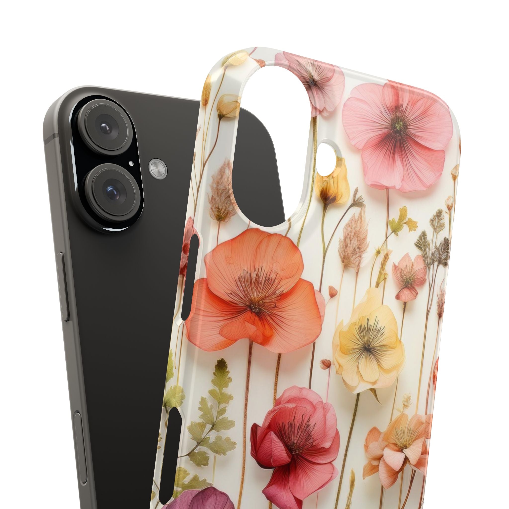 Slim Phone Case - Pink Floral Pressed Flowers iPhone 17 and Other Sizes - Glossy Finish