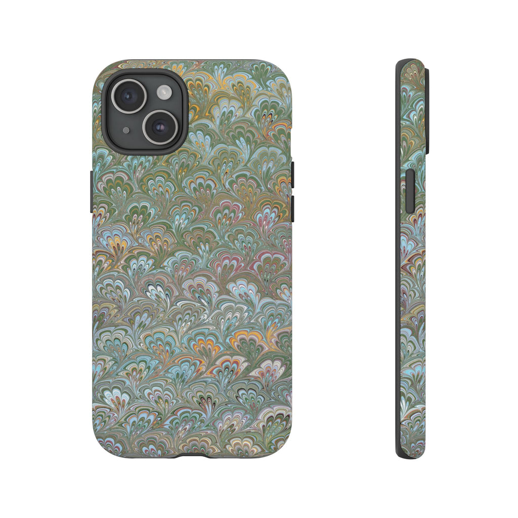 Blue and Green Feather Marbled Phone Case — Dual Layer - Tough Protective Phone Cover