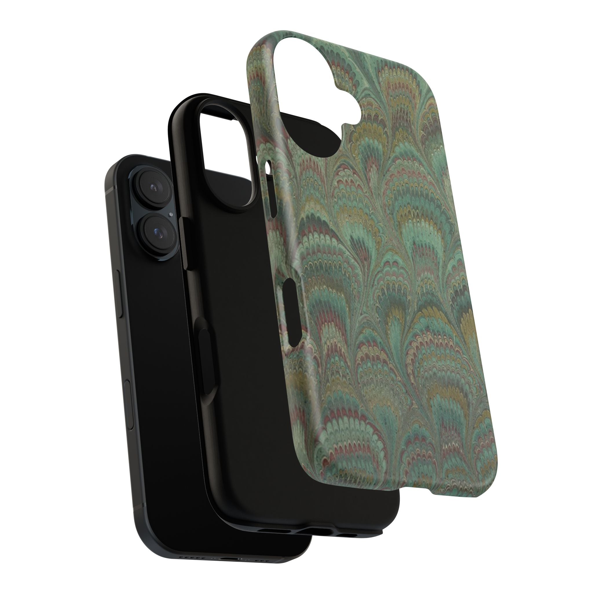 Marbled Peacock Durable Phone Case - Olive Green and Brown - Matte or Glossy