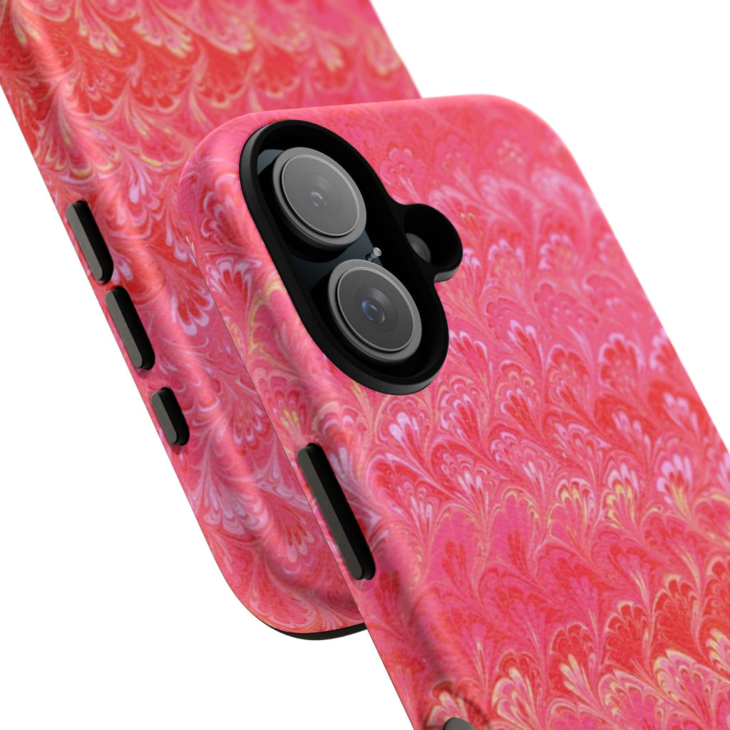 Pink and Gold Marbled Peacock Durable Phone Case - Olive Green and Brown - Matte or Glossy