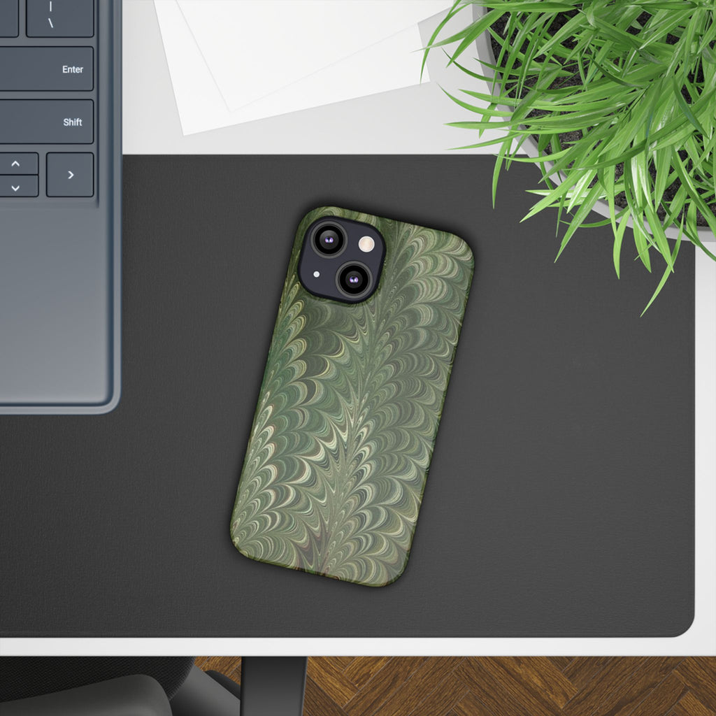 Green Marbled Slim Phone Case — Botanical Swirl Pattern Slim Case