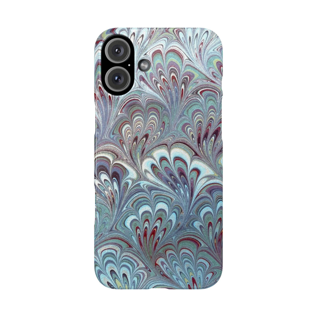 Marbled Feather Blue, White + Burgundy Swirl - Single Layer Slim Phone Case