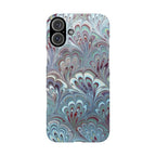 Marbled Feather Blue, White + Burgundy Swirl - Single Layer Slim Phone Case