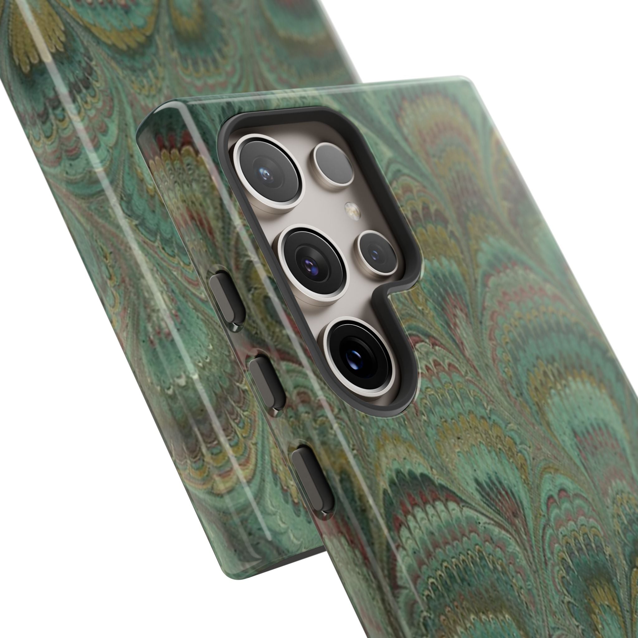 Marbled Peacock Durable Phone Case - Olive Green and Brown - Matte or Glossy