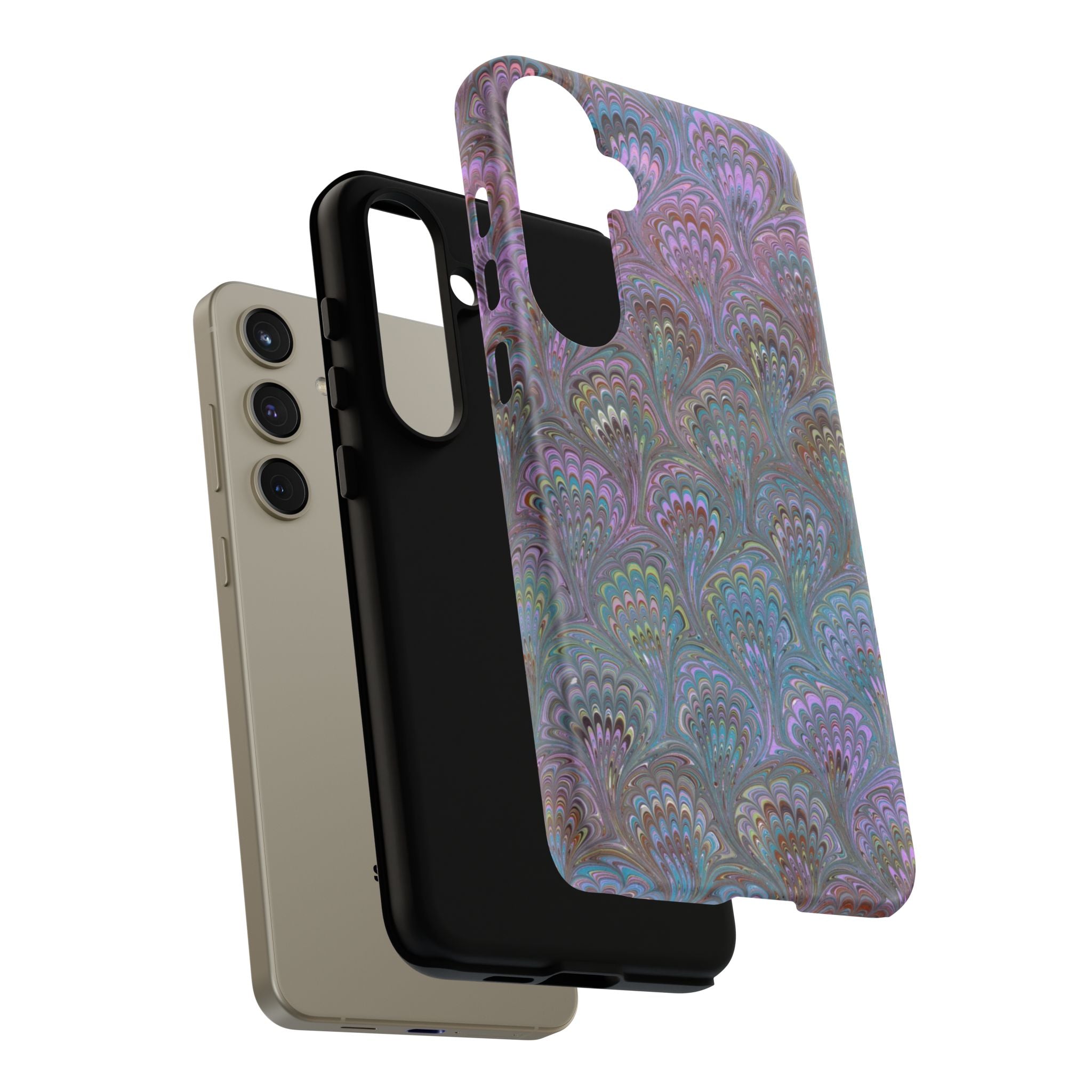 Lavender Marbled Peacock Durable Phone Case - Matte or Glossy