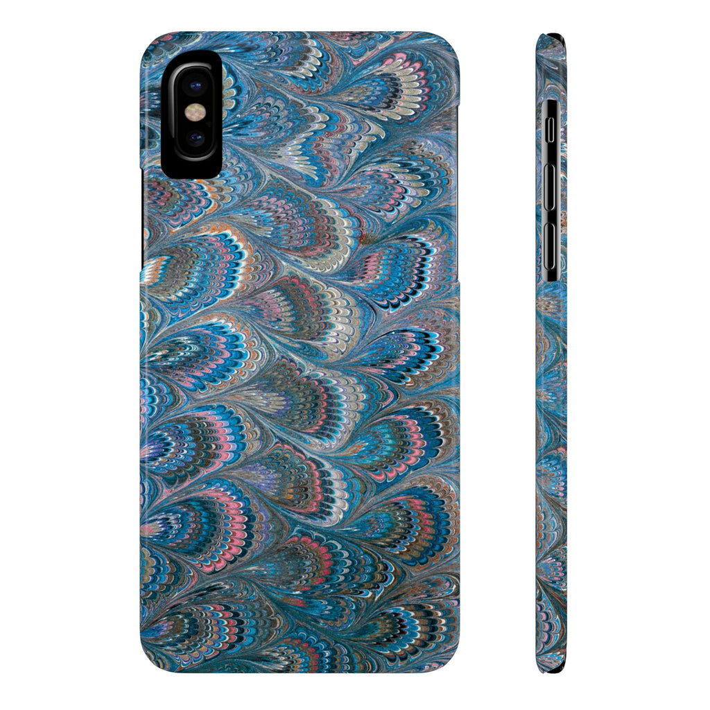Blue and Pink FEATHER PEACKOCK Marbled VIntage Design, Italian Feather Phone Case, Slim Phone Cases, IPHONE 16 and all sizes