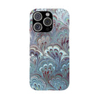 Marbled Feather Blue, White + Burgundy Swirl - Single Layer Slim Phone Case
