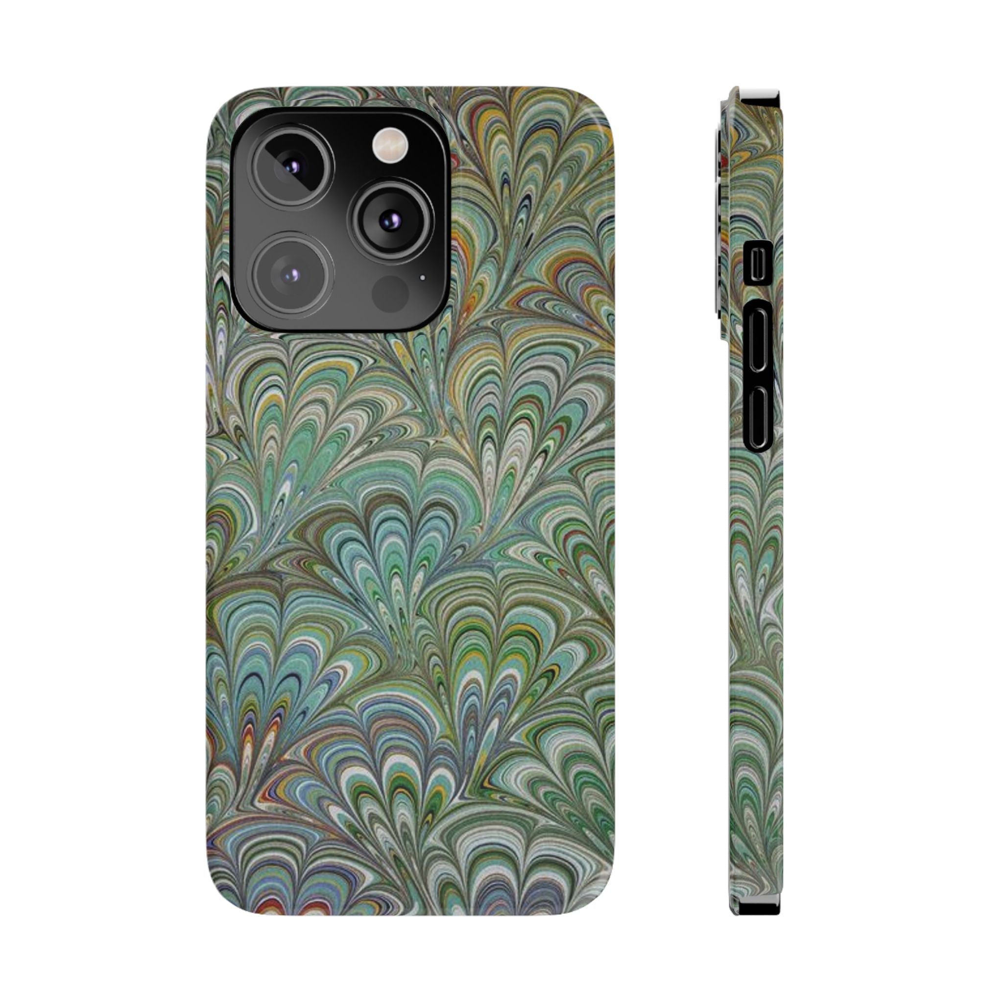 Deep Green Peacock Italian Marbled Design, Italy Feather Phone Case