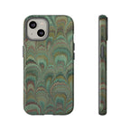 Marbled Peacock Durable Phone Case - Olive Green and Brown - Matte or Glossy