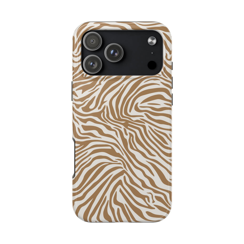 Zebra Print Camel Brown + White - Dual Layer Phone Case