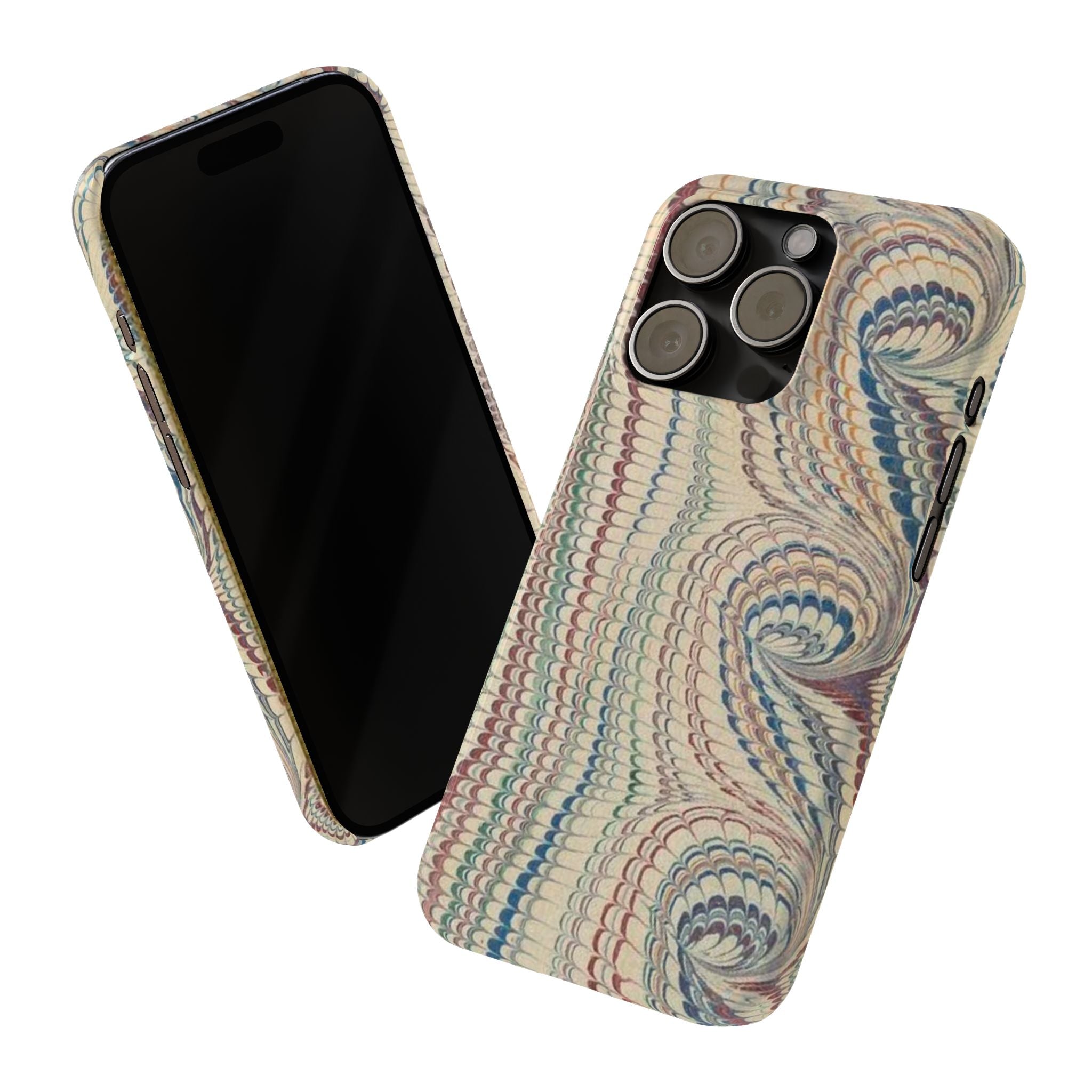 Italian Vintage Marbled Paper Design on iPhone Cases, Artistic Protection for Your Device in Elegant Beige, Blue, Burgundy