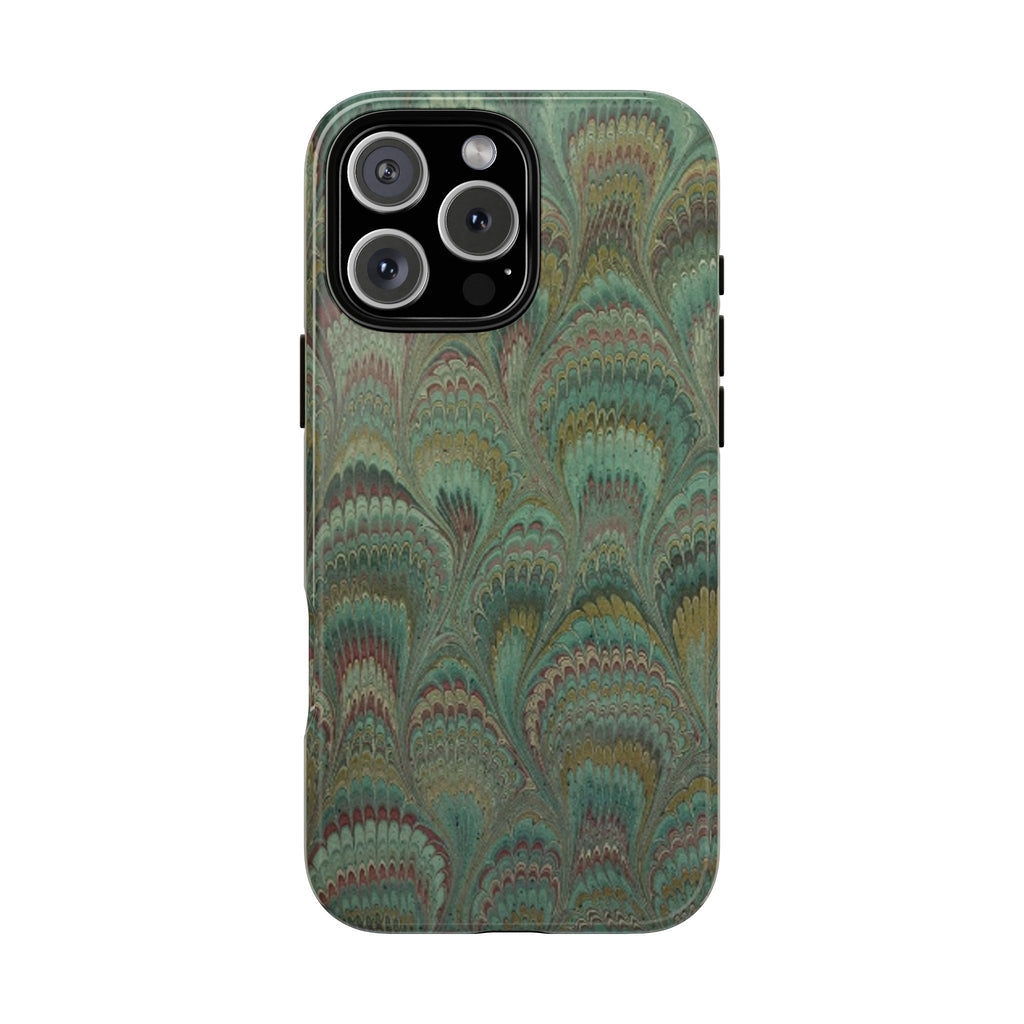 Marbled Peacock Durable Phone Case - Olive Green and Brown - Matte or Glossy