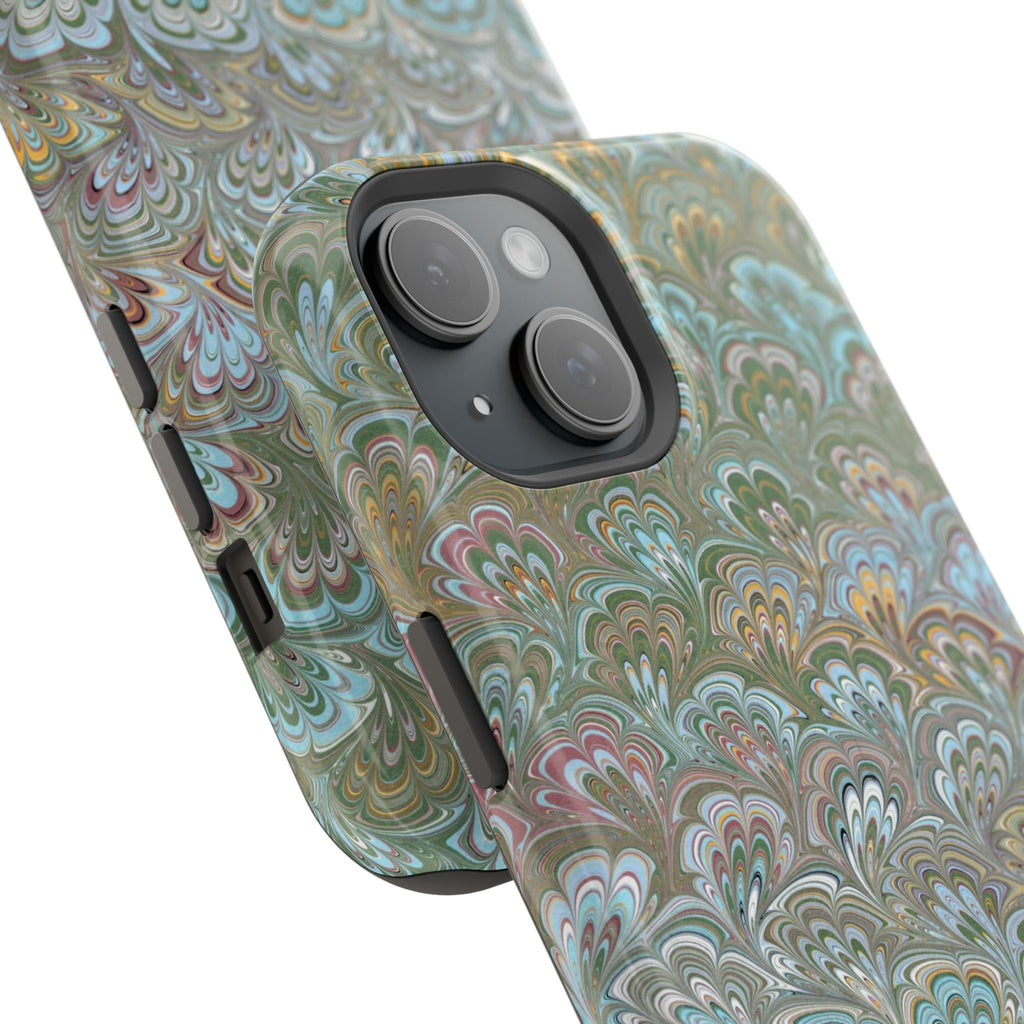 Green, Blue, + White Marbled Peacock - Dual Layer MAG SAFE Phone Case