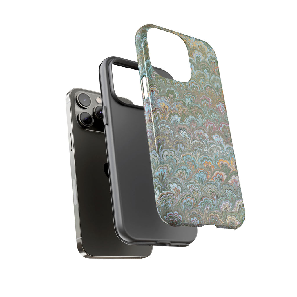 Blue and Green Feather Marbled Phone Case — Dual Layer - Tough Protective Phone Cover