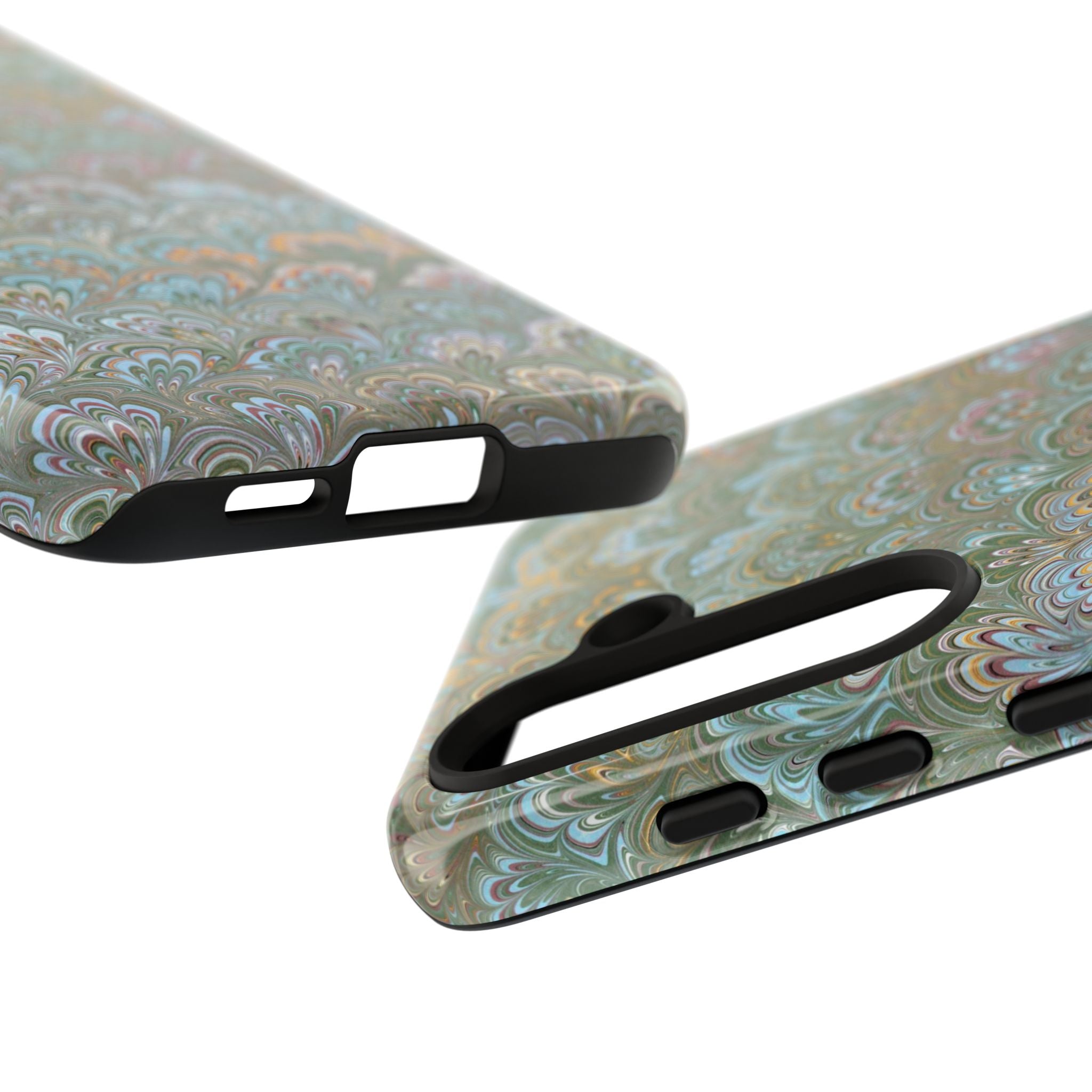 Blue and Green Feather Marbled Phone Case — Dual Layer - Tough Protective Phone Cover