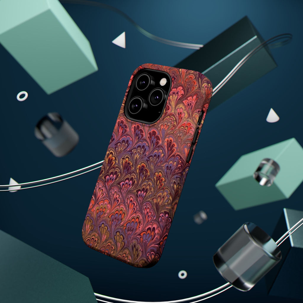 Mag Safe Marble iPhone Case - Red, Burgundy, Lavender & Gold Impact-Resistant