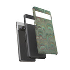 Marbled Peacock Durable Phone Case - Olive Green and Brown - Matte or Glossy