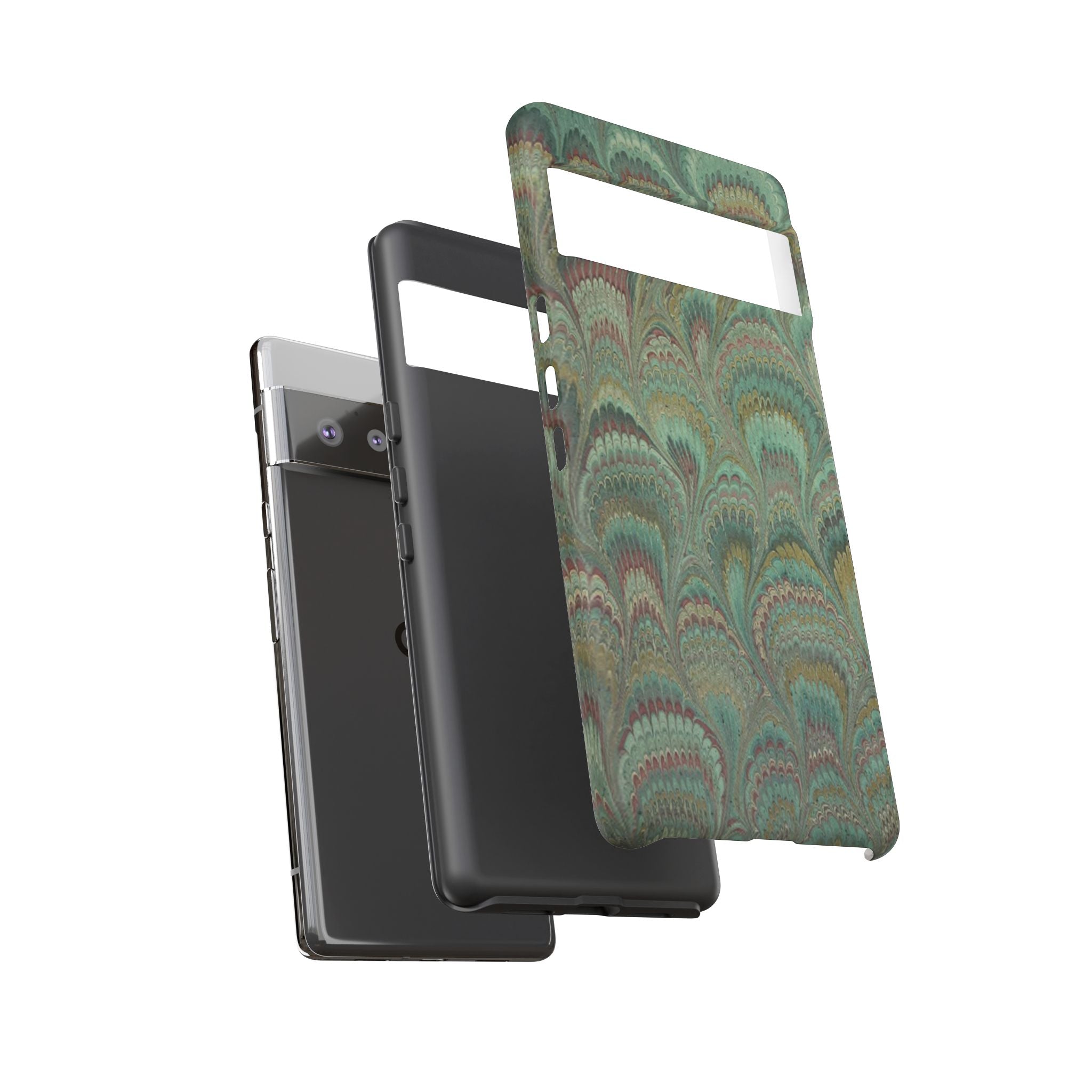 Marbled Peacock Durable Phone Case - Olive Green and Brown - Matte or Glossy