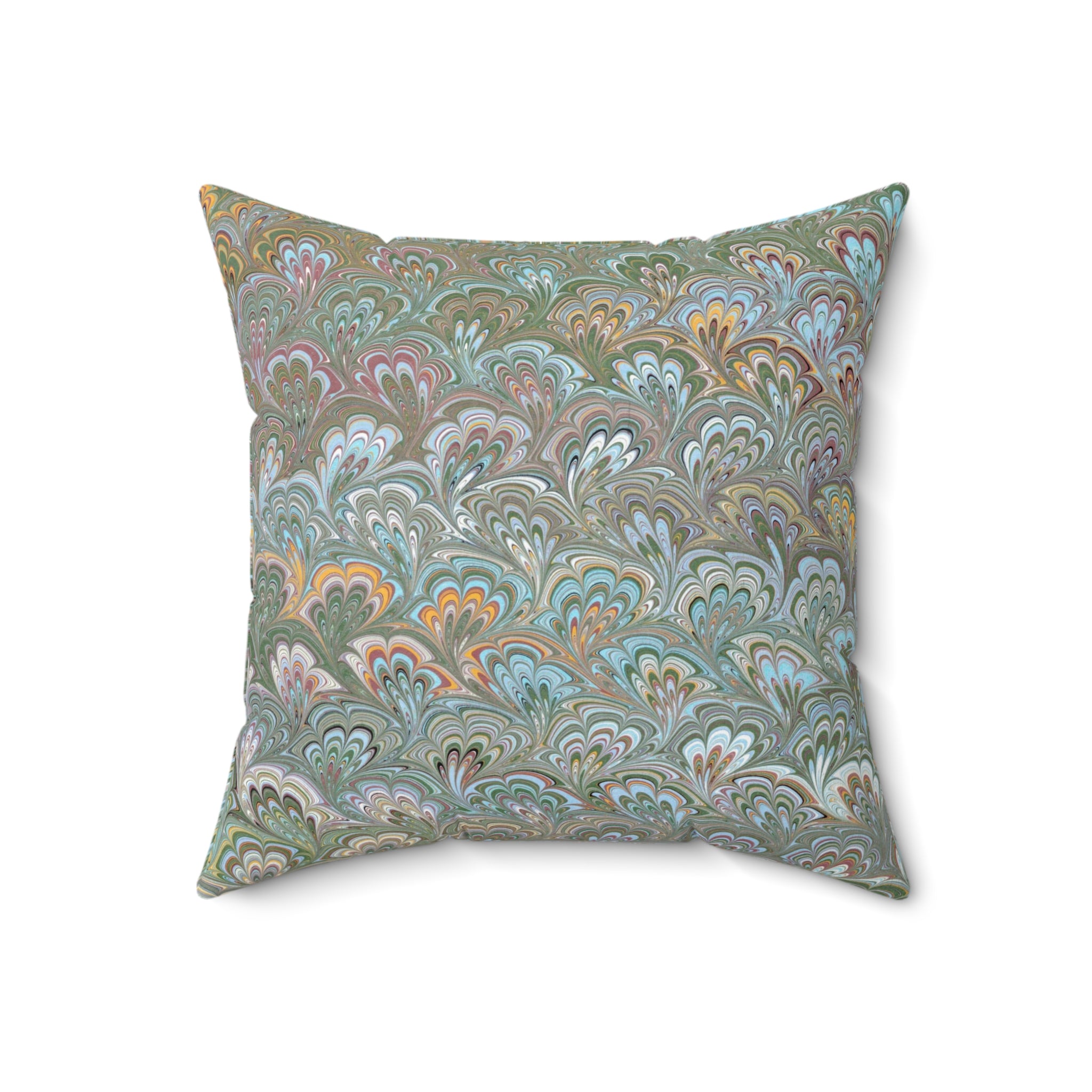 ITALIAN MARBLE Green and Blue Square Pillow includes Pillow, Hidden Zipper