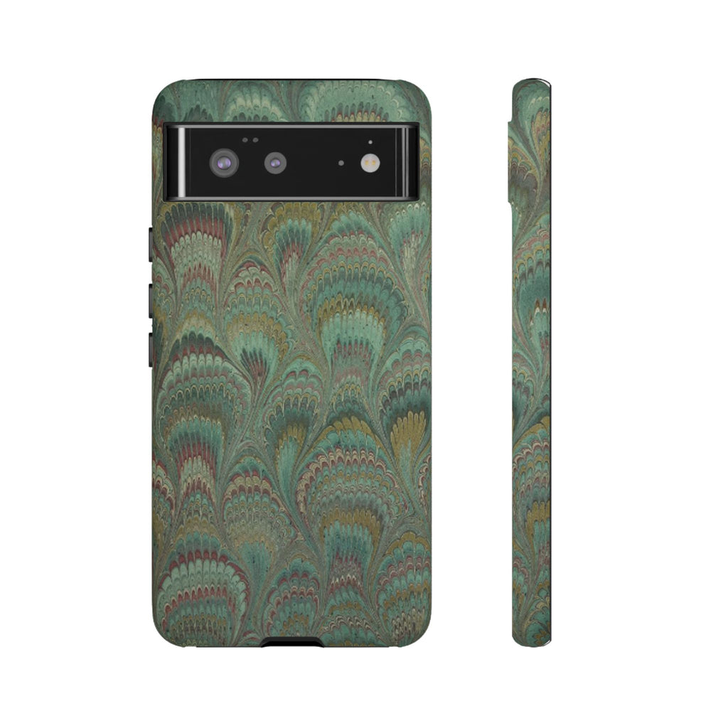 Marbled Peacock Durable Phone Case - Olive Green and Brown - Matte or Glossy