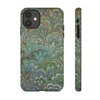 Green Marbled Peacock Durable Phone Case - Matte or Glossy
