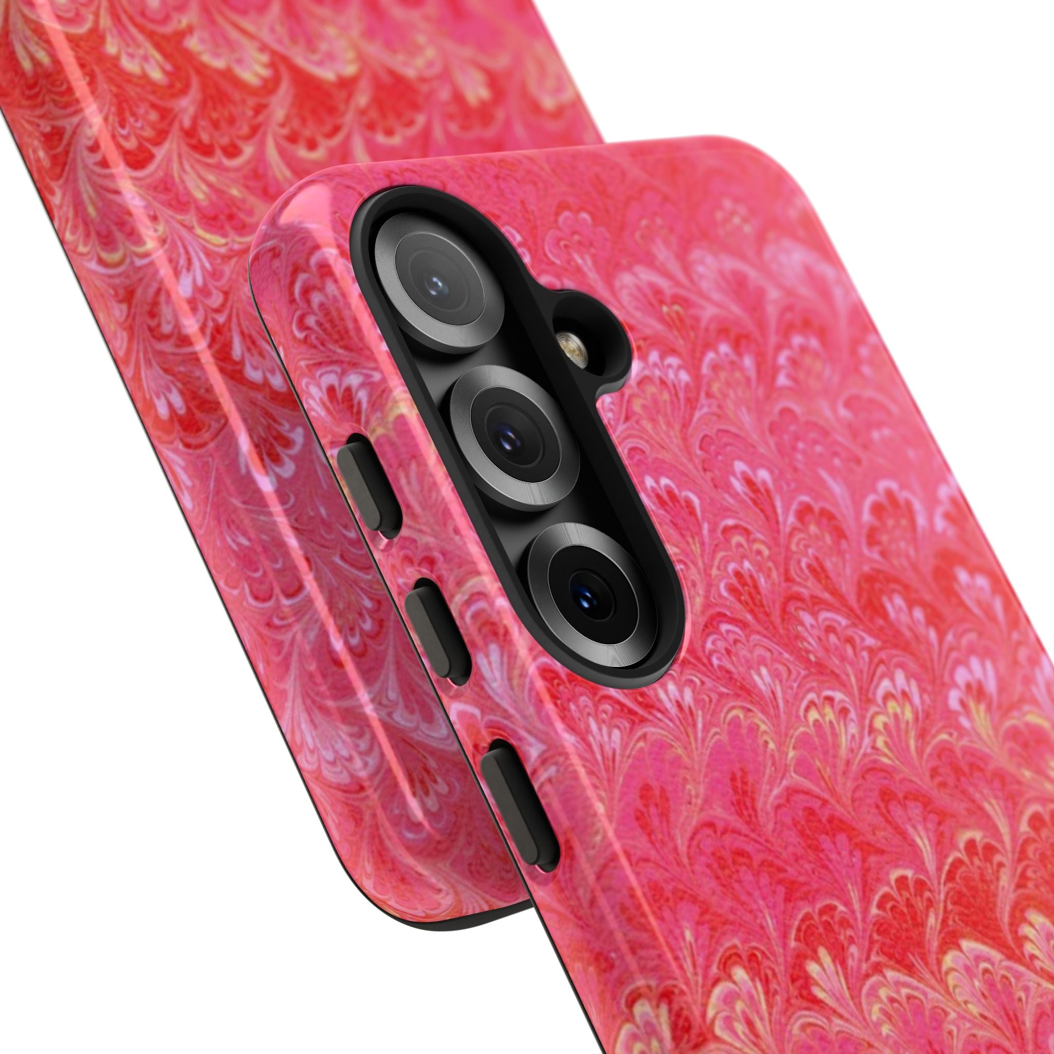 Pink and Gold Marbled Peacock Durable Phone Case - Olive Green and Brown - Matte or Glossy