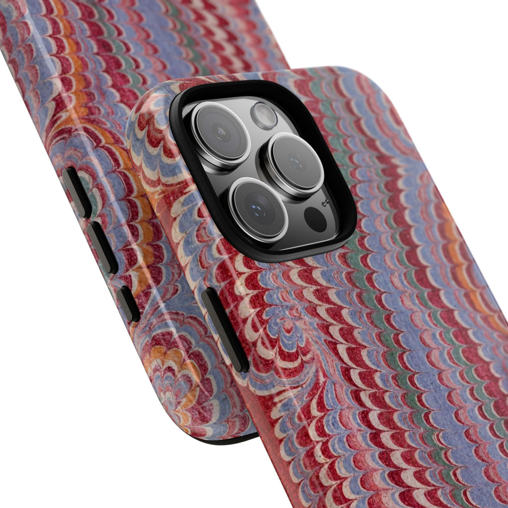 Burgundy and Blue Italian Vintage Marbled, Dual Layer Phone Case