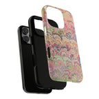 Pastel Pink + Green Feather Marbled Phone Case - Dual Layer Phone Cover