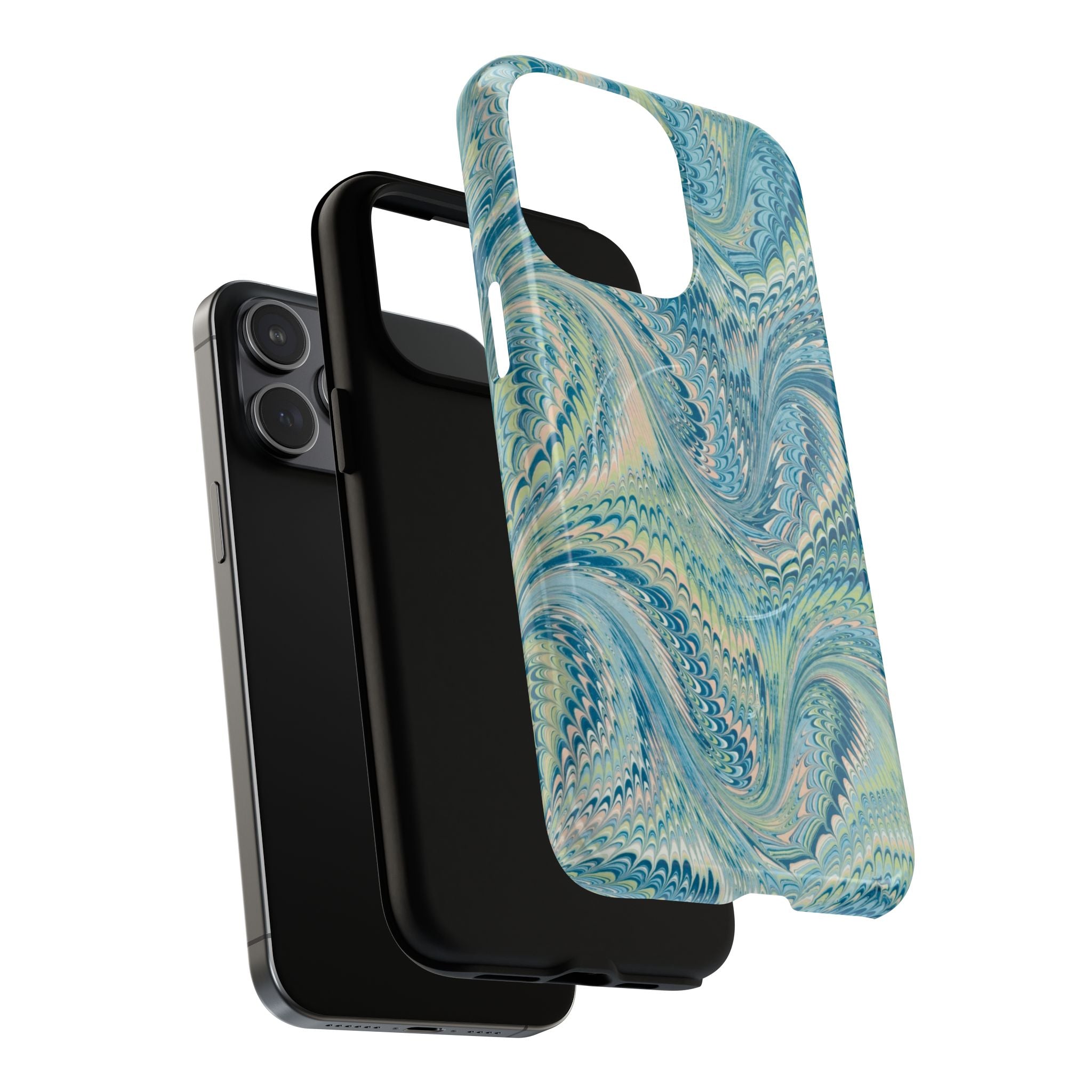 Aqua + Green Marble Phone Case - Impact-Resistant Durable - Dual Cover Design